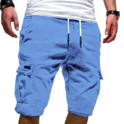 Best OUKU Men's Cargo Shorts Drawstring Sporty Multi Pocket Plain Knee Length Streetwear Punk & Gothic Black White Micro-elastic