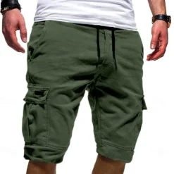 Best OUKU Men's Cargo Shorts Drawstring Sporty Multi Pocket Plain Knee Length Streetwear Punk & Gothic Black White Micro-elastic