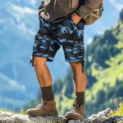 Sale OUKU Men's Cargo Shorts Hiking Shorts Pocket Multi Pocket Camouflage Comfort Breathable Short Casual Chino Camouflage Red Yellow camouflage Inelastic