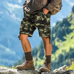 Sale OUKU Men's Cargo Shorts Hiking Shorts Pocket Multi Pocket Camouflage Comfort Breathable Short Casual Chino Camouflage Red Yellow camouflage Inelastic