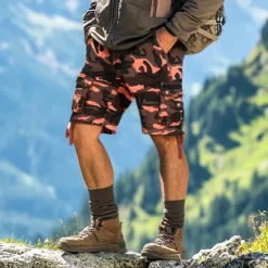 Sale OUKU Men's Cargo Shorts Hiking Shorts Pocket Multi Pocket Camouflage Comfort Breathable Short Casual Chino Camouflage Red Yellow camouflage Inelastic