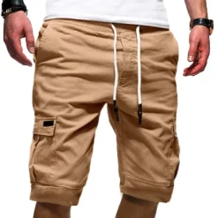 Discount OUKU Men's Cargo Shorts Hiking Shorts Drawstring Multi Pocket Elastic Drawstring Design Plain Knee Length Daily Wear Weekend Streetwear Basic Casual Black White Micro-elastic