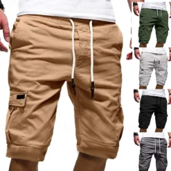 Discount OUKU Men's Cargo Shorts Hiking Shorts Drawstring Multi Pocket Elastic Drawstring Design Plain Knee Length Daily Wear Weekend Streetwear Basic Casual Black White Micro-elastic
