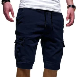Discount OUKU Men's Cargo Shorts Hiking Shorts Drawstring Multi Pocket Elastic Drawstring Design Plain Knee Length Daily Wear Weekend Streetwear Basic Casual Black White Micro-elastic