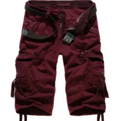 OUKU Men's Cargo Shorts Hiking Shorts Multi Pocket Plain Calf-Length Daily Basic Slim Wine Red Black