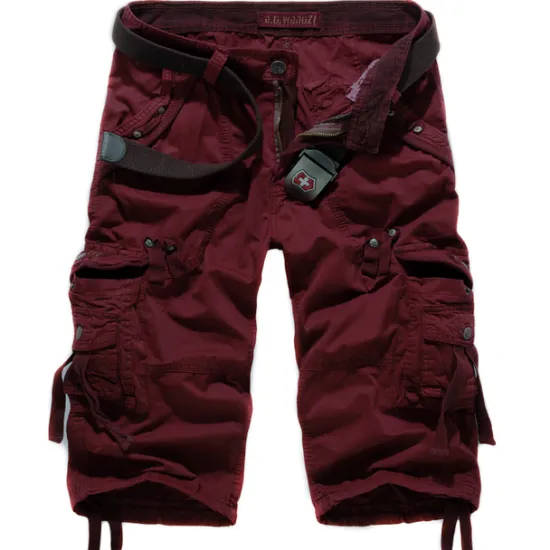 OUKU Men's Cargo Shorts Hiking Shorts Multi Pocket Plain Calf-Length Daily Basic Slim Wine Red Black