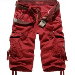 OUKU Men's Cargo Shorts Hiking Shorts Multi Pocket Plain Calf-Length Daily Basic Slim Wine Red Black