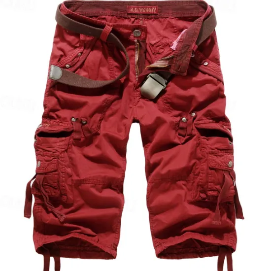 OUKU Men's Cargo Shorts Hiking Shorts Multi Pocket Plain Calf-Length Daily Basic Slim Wine Red Black