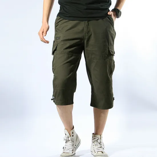 Discount OUKU Men's Cargo Shorts Hiking Shorts Multi Pocket Plain Comfort Outdoor Calf-Length Cotton Cargo Shorts ArmyGreen Black Micro-elastic