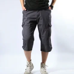 Discount OUKU Men's Cargo Shorts Hiking Shorts Multi Pocket Plain Comfort Outdoor Calf-Length Cotton Cargo Shorts ArmyGreen Black Micro-elastic