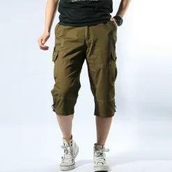 Discount OUKU Men's Cargo Shorts Hiking Shorts Multi Pocket Plain Comfort Outdoor Calf-Length Cotton Cargo Shorts ArmyGreen Black Micro-elastic
