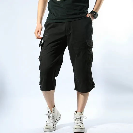 Discount OUKU Men's Cargo Shorts Hiking Shorts Multi Pocket Plain Comfort Outdoor Calf-Length Cotton Cargo Shorts ArmyGreen Black Micro-elastic