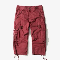 OUKU Men's Cargo Shorts Hiking Shorts Leg Drawstring Multi Pocket Multiple Pockets Plain Breathable Outdoor Calf-Length Casual Daily Streetwear Stylish Black Wine Inelastic