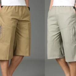 OUKU Men's Cargo Shorts Hiking Shorts Summer Outdoor Loose Ripstop Breathable Quick Dry Zipper Pocket Capri Pants Bottoms Below Knee Black Army Green Cotton Work Hunting Fishing XL XXL XXXL 4XL 5XL