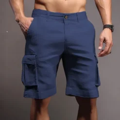 Sale OUKU Men's Cargo Shorts Linen Shorts Summer Shorts Pocket Multi Pocket Straight Leg Plain Comfort Breathable Outdoor Daily Going out Fashion Casual White Khaki