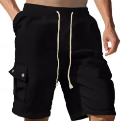 Sale OUKU Men's Cargo Shorts Linen Shorts Summer Shorts Beach Shorts Drawstring Elastic Waist Multi Pocket Plain Comfort Breathable Knee Length Outdoor Work Daily Classic Style Casual Black White