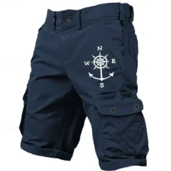 Clearance OUKU Men's Cargo Shorts Multiple Pockets Compass Printed Sports Outdoor Shorts Classic Bottoms