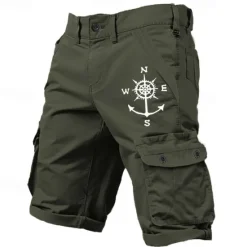 Clearance OUKU Men's Cargo Shorts Multiple Pockets Compass Printed Sports Outdoor Shorts Classic Bottoms