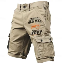 Online OUKU Men's Cargo Shorts Multiple Pockets Old Man Letter Printed Outdoor Short Sports Outdoor Classic Micro-elastic Shorts