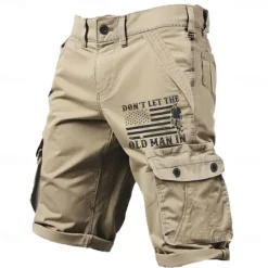 Hot OUKU Men's Cargo Shorts Multiple Pockets Old Man Letter Printed Outdoor Short Sports Classic Micro-elastic Shorts
