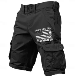 Hot OUKU Men's Cargo Shorts Multiple Pockets Old Man Letter Printed Outdoor Short Sports Classic Micro-elastic Shorts
