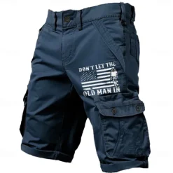 Hot OUKU Men's Cargo Shorts Multiple Pockets Old Man Letter Printed Outdoor Short Sports Classic Micro-elastic Shorts
