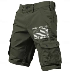 Hot OUKU Men's Cargo Shorts Multiple Pockets Old Man Letter Printed Outdoor Short Sports Classic Micro-elastic Shorts