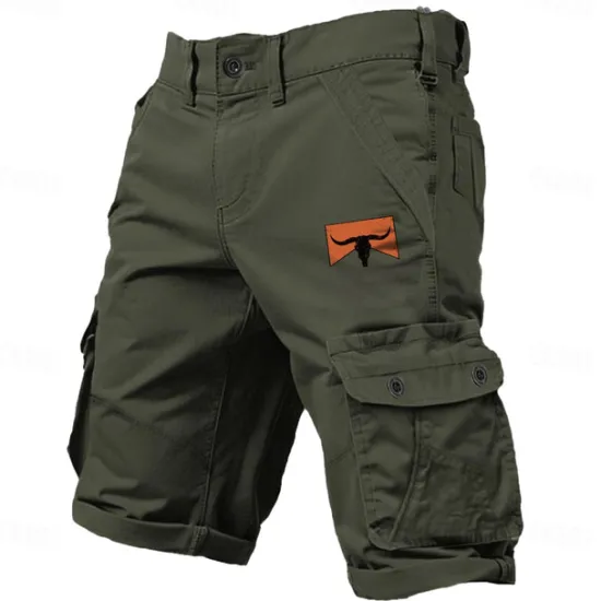 Hot OUKU Men's Cargo Shorts Multi-Pockets Cowboy Printed Outdoor Short Sports Classic Micro-elastic Cargo
