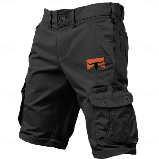 Hot OUKU Men's Cargo Shorts Multi-Pockets Cowboy Printed Outdoor Short Sports Classic Micro-elastic Cargo