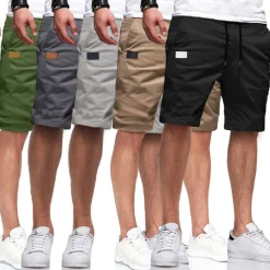 Outlet OUKU Men's Cargo Shorts Shorts Casual Shorts Hiking Shorts Pocket Drawstring Elastic Waist Solid Color Knee Length Sports Outdoor Running Streetwear Stylish ArmyGreen Black