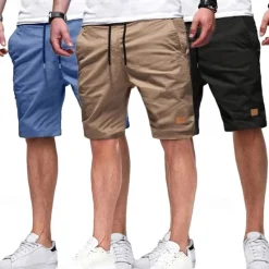 Discount OUKU Men's Cargo Shorts Shorts Summer Shorts Drawstring Elastic Waist Multi Pocket Plain Comfort Wearable Knee Length Outdoor Sport Daily Fashion Casual Black Light Green