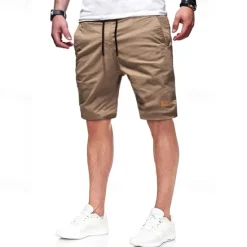 Discount OUKU Men's Cargo Shorts Shorts Summer Shorts Drawstring Elastic Waist Multi Pocket Plain Comfort Wearable Knee Length Outdoor Sport Daily Fashion Casual Black Light Green