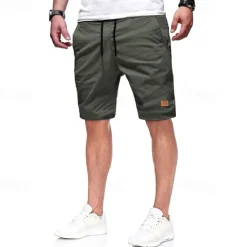 Discount OUKU Men's Cargo Shorts Shorts Summer Shorts Drawstring Elastic Waist Multi Pocket Plain Comfort Wearable Knee Length Outdoor Sport Daily Fashion Casual Black Light Green