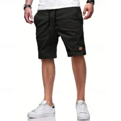 Discount OUKU Men's Cargo Shorts Shorts Summer Shorts Drawstring Elastic Waist Multi Pocket Plain Comfort Wearable Knee Length Outdoor Sport Daily Fashion Casual Black Light Green