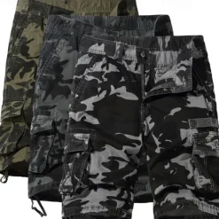 New OUKU Men's Cargo Shorts Shorts Summer Shorts Multi Pocket Flap Pocket Camo Comfort Wearable Knee Length Outdoor Sport Daily Fashion Casual Camouflage - Army Green Light Grey