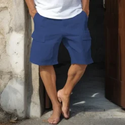 Hot OUKU Men's Cargo Shorts Shorts Linen Shorts Summer Shorts Buttons Multi Pocket Plain Comfort Breathable Short Casual Daily Holiday Fashion Classic Style White Navy Blue