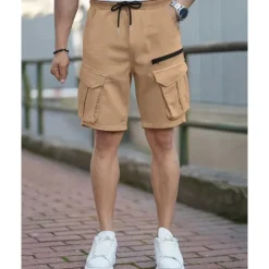 Discount OUKU Men's Cargo Shorts Shorts Summer Shorts Drawstring Elastic Waist Multi Pocket Plain Comfort Wearable Knee Length Outdoor Sport Daily Fashion Casual Black Brown
