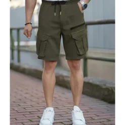 Discount OUKU Men's Cargo Shorts Shorts Summer Shorts Drawstring Elastic Waist Multi Pocket Plain Comfort Wearable Knee Length Outdoor Sport Daily Fashion Casual Black Brown
