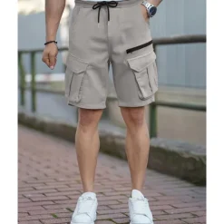 Discount OUKU Men's Cargo Shorts Shorts Summer Shorts Drawstring Elastic Waist Multi Pocket Plain Comfort Wearable Knee Length Outdoor Sport Daily Fashion Casual Black Brown