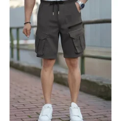 Discount OUKU Men's Cargo Shorts Shorts Summer Shorts Drawstring Elastic Waist Multi Pocket Plain Comfort Wearable Knee Length Outdoor Sport Daily Fashion Casual Black Brown
