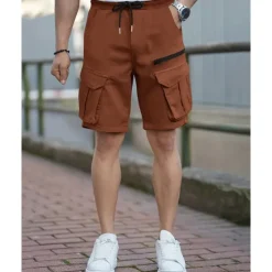 Discount OUKU Men's Cargo Shorts Shorts Summer Shorts Drawstring Elastic Waist Multi Pocket Plain Comfort Wearable Knee Length Outdoor Sport Daily Fashion Casual Black Brown