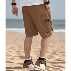 OUKU Men's Cargo Shorts Shorts Summer Shorts Drawstring Elastic Waist Multi Pocket Plain Comfort Wearable Knee Length Outdoor Sport Daily Fashion Casual Black Navy Blue