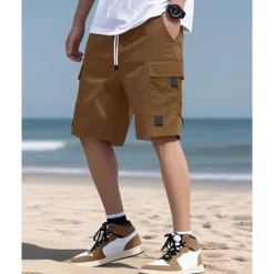 OUKU Men's Cargo Shorts Shorts Summer Shorts Drawstring Elastic Waist Multi Pocket Plain Comfort Wearable Knee Length Outdoor Sport Daily Fashion Casual Black Navy Blue