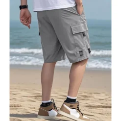 OUKU Men's Cargo Shorts Shorts Summer Shorts Drawstring Elastic Waist Multi Pocket Plain Comfort Wearable Knee Length Outdoor Sport Daily Fashion Casual Black Navy Blue