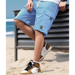 OUKU Men's Cargo Shorts Shorts Summer Shorts Drawstring Elastic Waist Multi Pocket Plain Comfort Wearable Knee Length Outdoor Sport Daily Fashion Casual Black Navy Blue