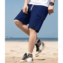 OUKU Men's Cargo Shorts Shorts Summer Shorts Drawstring Elastic Waist Multi Pocket Plain Comfort Wearable Knee Length Outdoor Sport Daily Fashion Casual Black Navy Blue
