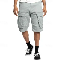 Sale OUKU Men's Cargo Shorts Shorts Summer Shorts Drawstring Elastic Waist Multi Pocket Plain Comfort Wearable Knee Length Outdoor Sport Daily Fashion Casual Black Khaki