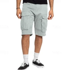 Sale OUKU Men's Cargo Shorts Shorts Summer Shorts Drawstring Elastic Waist Multi Pocket Plain Comfort Wearable Knee Length Outdoor Sport Daily Fashion Casual Black Khaki