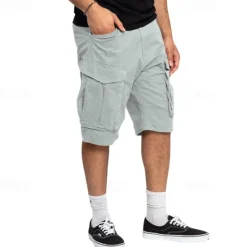 Sale OUKU Men's Cargo Shorts Shorts Summer Shorts Drawstring Elastic Waist Multi Pocket Plain Comfort Wearable Knee Length Outdoor Sport Daily Fashion Casual Black Khaki