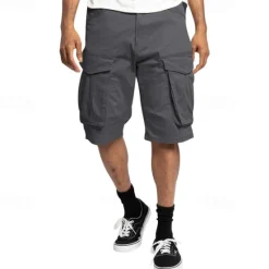 Sale OUKU Men's Cargo Shorts Shorts Summer Shorts Drawstring Elastic Waist Multi Pocket Plain Comfort Wearable Knee Length Outdoor Sport Daily Fashion Casual Black Khaki